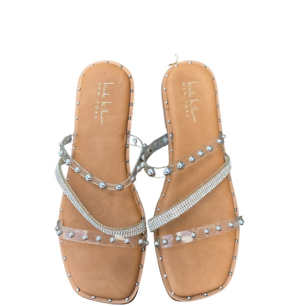 Nicole Miller New York Strappy Studded‎ Rhinestone Slip On Sandals Size 10 - Picture 2 of 9